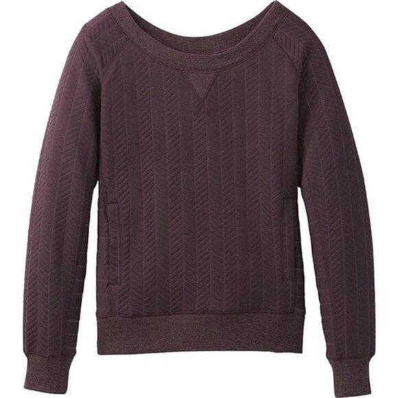 Prana Purple Silverspring Crewneck Pullover Sweater Plum Size Large Quilted Top - Picture 2 of 10